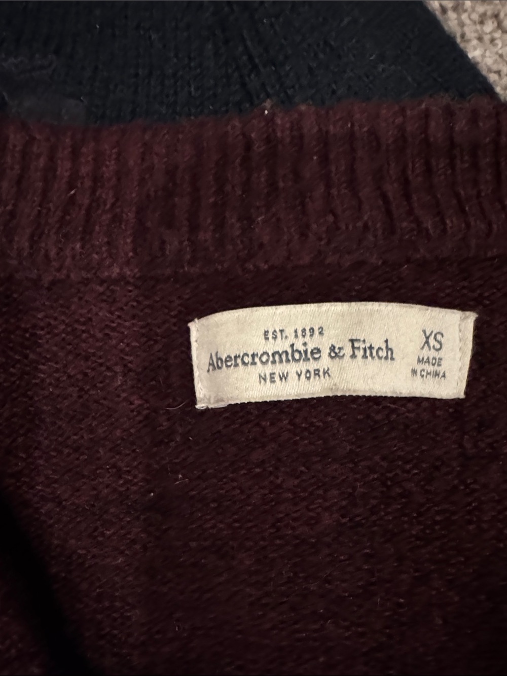 Set of 3 Abercrombie & Fitch XS V-Neck Sweaters - Teal, Navy, Burgundy - Picture 2 of 5